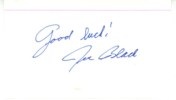 Joe Black Autographed Brooklyn Dodgers Index Card w/Good Luck Beckett 56541
