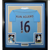 Framed Autographed/Signed Sergio Kun Aguero 35x39 Manchester Blue BAS COA