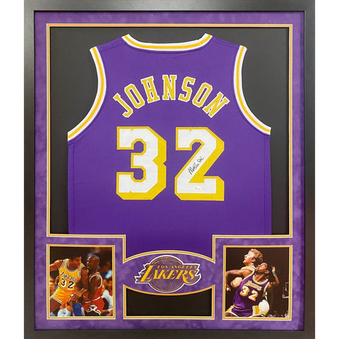 Magic Johnson Autographed Signed Framed L.A. LA Lakers PB Jersey JSA