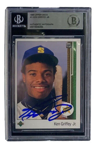 Ken Griffey Jr Signed Slabbed Mariners 1989 Upper Deck #1 Rookie Card BAS