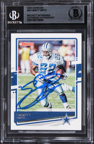 Cowboys Emmitt Smith Authentic Signed 2020 Donruss #86 Card BAS Slabbed