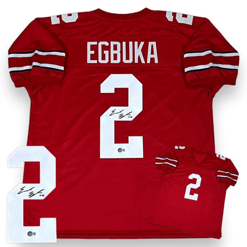 Emeka Egbuka Autographed SIGNED Jersey - Red - Beckett Authenticated
