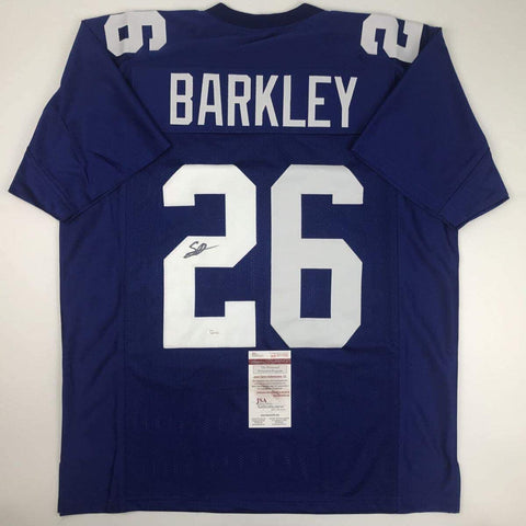 Autographed/Signed SAQUON BARKLEY New York Giants Blue Football Jersey JSA COA