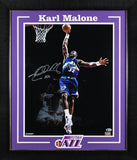 Jazz Karl Malone Signed 16x20 Framed Vertical Spotlight Photo BAS Witnessed