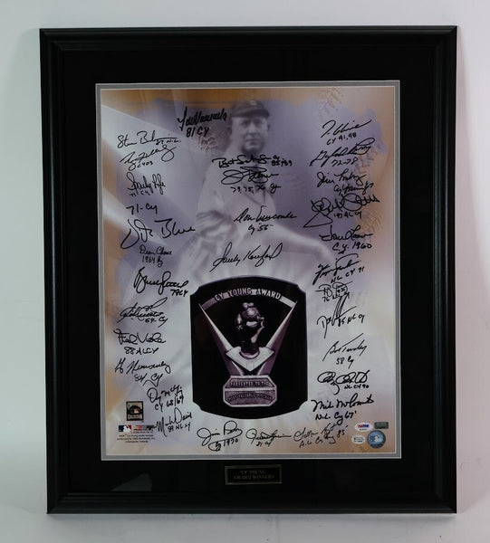 Cy Young Award Winner Multiple Autographs With Koufax 16x20 Photo Framed PSA LOA