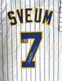 Brewers DALE SVEUM Signed Custom Replica PINSTRIPE Milwaukee Jersey AUTO - BAS