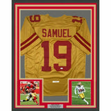 FRAMED Autographed/Signed DEEBO SAMUEL 33x42 Gold Football Jersey JSA COA