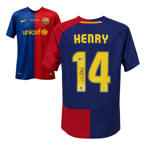 Thierry Henry Signed FC Barcelona Home Soccer Jersey #14 with Beckett COA