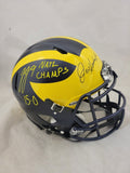 JIM HARBAUGH & JJ MCCARTHY SIGNED MICHIGAN SPEED AUTHENTIC HELMET W/ INSCRIPTION