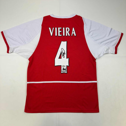 Autographed/Signed Patrick Vieira Arsenal Red Soccer Jersey Beckett BAS COA