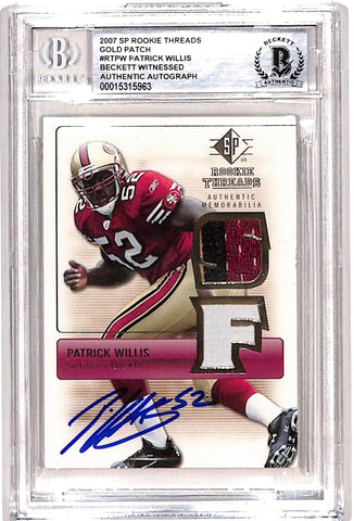 Patrick Willis Signed 2007 SP Threads Gold Patch Card Beckett 38722