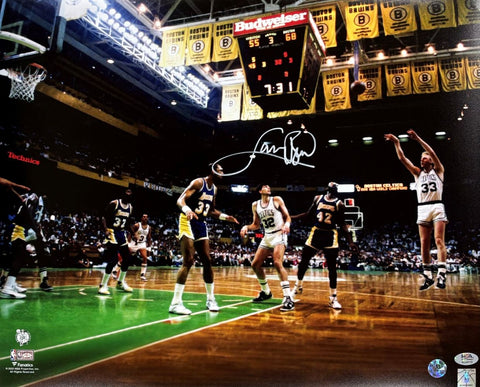 Larry Bird Signed 16x20 Boston Celtics vs Lakers Photo Bird+PSA/DNA