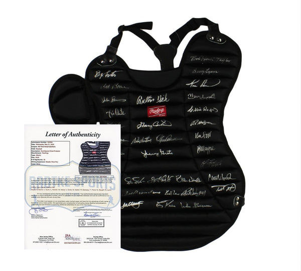 Gary Carter, Carlton Fisk, Barry Lyons Signed Black MLB Catcher Gear