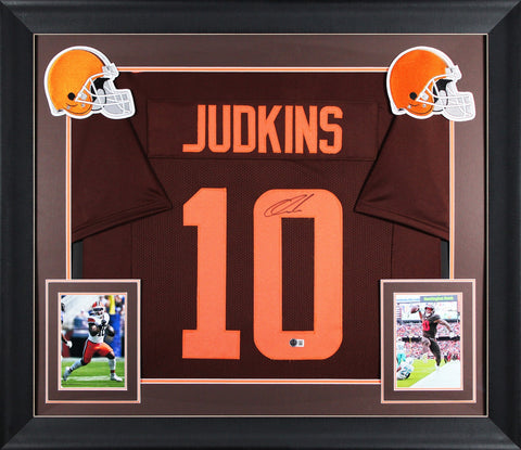 Quinshon Judkins Signed Brown Color Rush Pro Style Framed Jersey BAS Witnessed