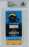 Eric Dickerson Signed 9/3/1983 vs Cowboys Ticket Stub Beckett Slab 39283