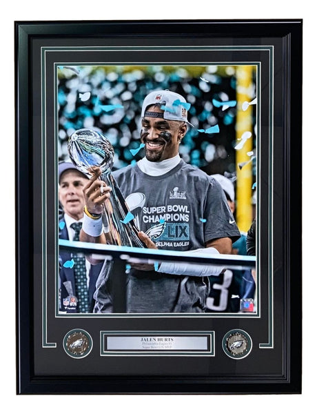Jalen Hurts Framed 16x20 Philadelphia Eagles Super Bowl 59 Trophy Photo
