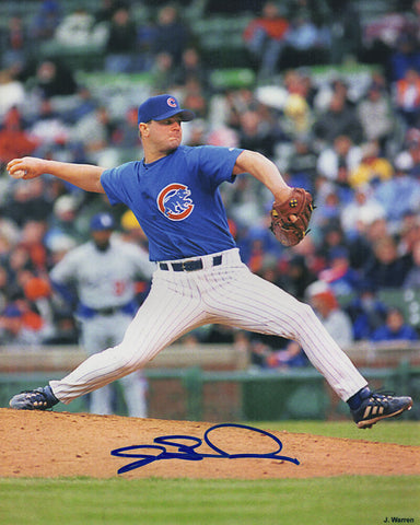Joe Borowski Signed Chicago Cubs Blue Jersey Pitching 8x10 Photo -(SCHWARTZ COA)