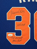 FRAMED NEW YORK KNICKS BERNARD KING AUTOGRAPHED 2x INSCRIBED JERSEY JSA COA