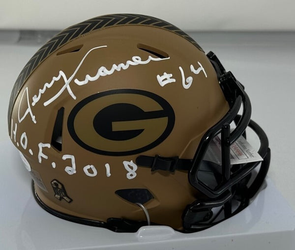 Packers JERRY KRAMER Signed 2023 SALUTE SERVICE Mini Helmet AUTO w/ HOF 18 - JSA