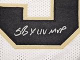 SAINTS DREW BREES AUTOGRAPHED WHITE JERSEY "SB XLIV MVP" BECKETT WITNESS 215017