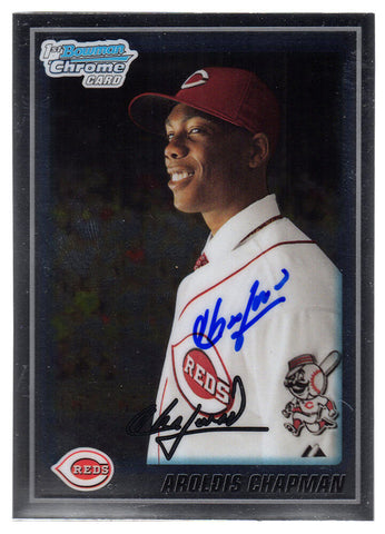 Aroldis Chapman Signed Reds 2010 Bowman Chrome RC Baseball Card #BCP10 -(SS COA)
