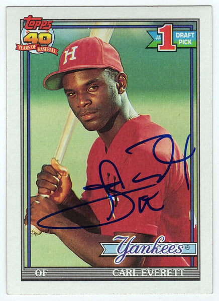 Carl Everett Signed Yankees 1991 Topps Rookie Baseball Card #113 -(SCHWARTZ COA)