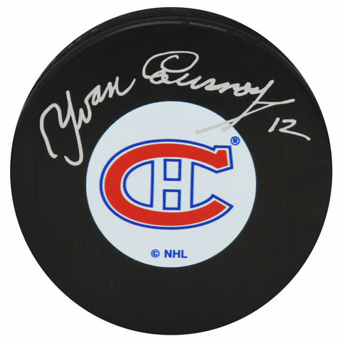 Yvan Cournoyer Signed Montreal Canadiens Medium Logo Hockey Puck -(SCHWARTZ COA)