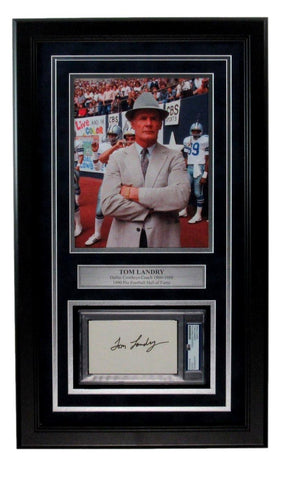 Tom Landry Cowboys Coach Signed 3x5 Index Photo Collage Framed PSA/DNA 198317