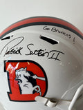 Patrick Surtain II Auto/Inscribed "Go Broncos" Replica Snowcapped Helmet BAS COA