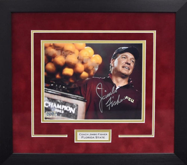 JIMBO FISHER SIGNED FLORIDA STATE SEMINOLES 8x10 FRAMED PHOTO COA