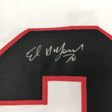 FRAMED Autographed/Signed ED BELFOUR 35x39 Chicago White Jersey JSA COA