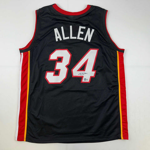 Autographed/Signed Ray Allen Miami Black Basketball Jersey Beckett BAS COA
