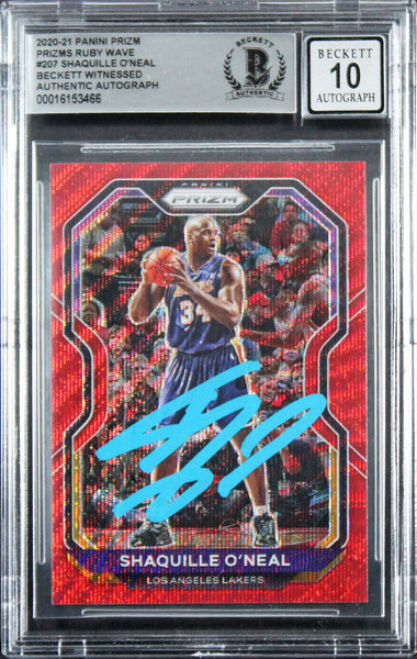 Lakers Shaquille O'Neal Signed 2020 Panini Prizm RW #207 Card Auto 10! BAS Slab