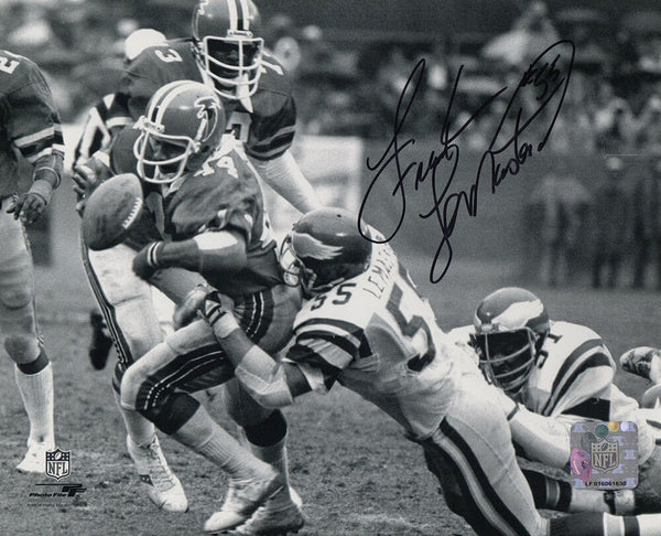 Frank LeMaster Signed Eagles B&W Tackle Action vs Falcons 8x10 Photo - (SS COA)