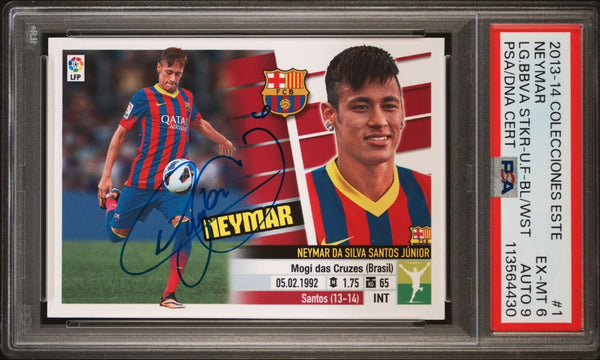 Neymar Jr Signed 2013-14 Panini Colecciones Este La Liga Sticker - PSA 6 AUTO 9