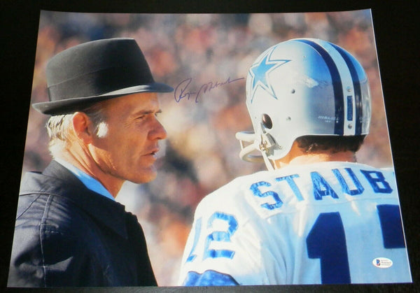 ROGER STAUBACH AUTOGRAPHED DALLAS COWBOYS 16x20 PHOTO BECKETT W/ TOM LANDRY