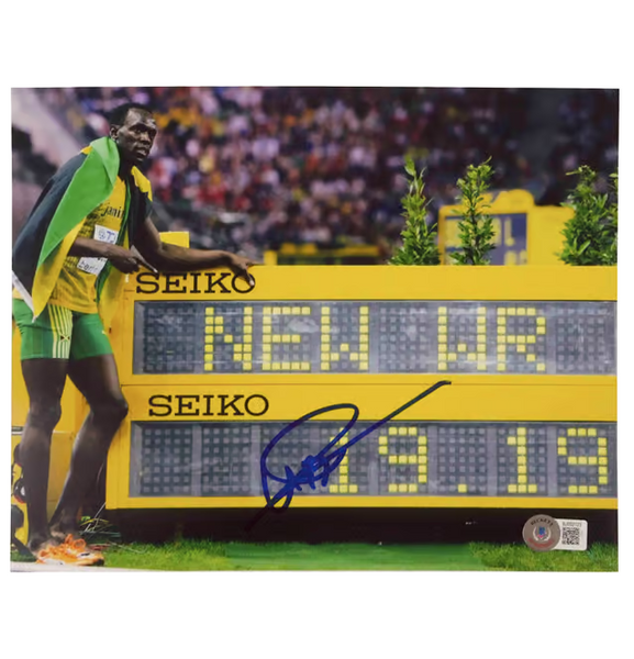 Usain Bolt Signed 200m Olympic Final Print Size 8'' x 10'' with Beckett COA