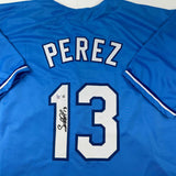 Autographed/Signed Salvador Perez Kansas City Blue Jersey Beckett BAS COA