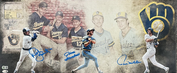 Brewers ROBIN YOUNT P MOLITOR GANTNER Signed 13x31 Stretched Canvas Collage AUTO