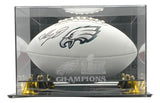 Dallas Goedert Signed Eagles Logo Football Fanatics w/ Super Bowl 59 Case