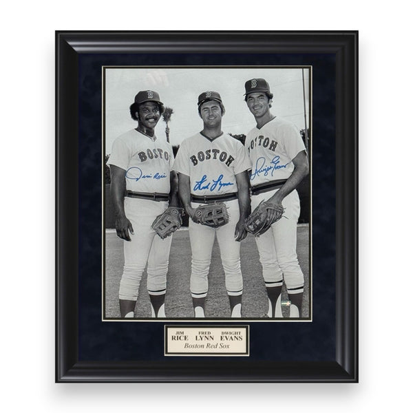 Fred Lynn, Jim Rice & Dwight Evans Autographed 16x20 Photo Framed to 23x27