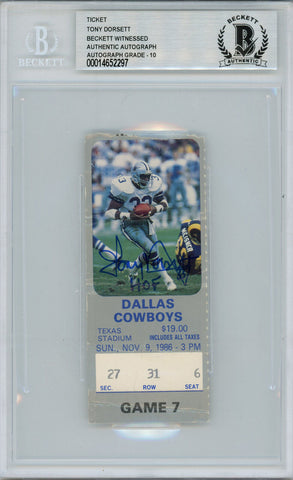 Tony Dorsett Autographed/Signed 11/9/1986 Ticket Beckett Slab 39179
