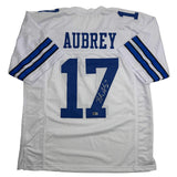 Autographed/Signed Brandon Aubrey Dallas White Football Jersey Beckett BAS COA