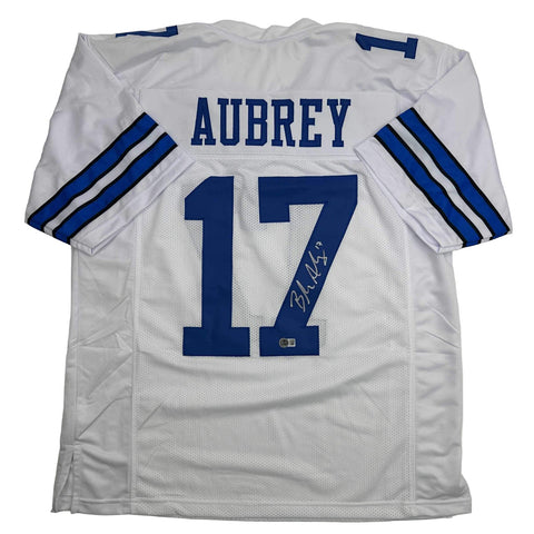 Autographed/Signed Brandon Aubrey Dallas White Football Jersey Beckett BAS COA