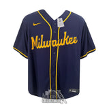 Jackson Chourio Autographed Milwaukee Nike Navy Baseball Jersey - Fanatics
