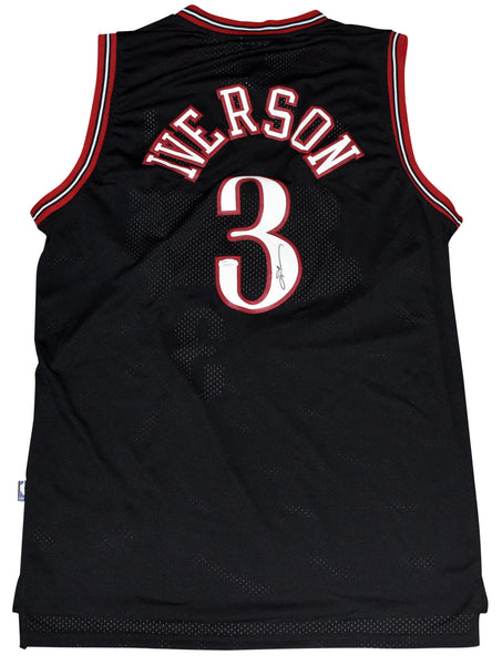 ALLEN IVERSON SIGNED PHILADELPHIA 76ERS #3 BLACK ADIDAS SWINGMAN JERSEY JSA