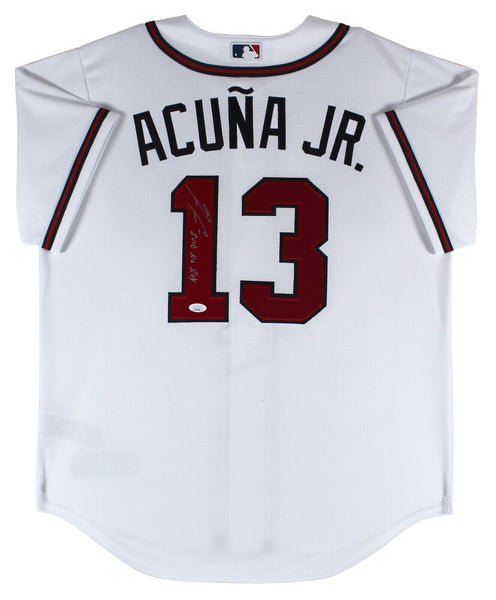 Braves Ronald Acuna Jr. "2018 NL ROY" Signed White Nike Jersey Autographed JSA