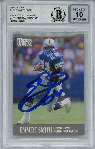 Emmitt Smith Autographed 1991 Ultra #165 Trading Card Beckett 10 Slab 35089