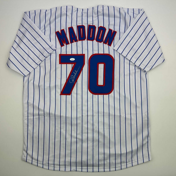 Autographed/Signed Joe Maddon Chicago Pinstripe Baseball Jersey JSA COA