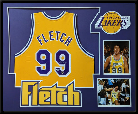 FRAMED LOS ANGELES LAKERS "FLETCH" CHEVY CHASE AUTOGRAPHED JERSEY BECKETT COA